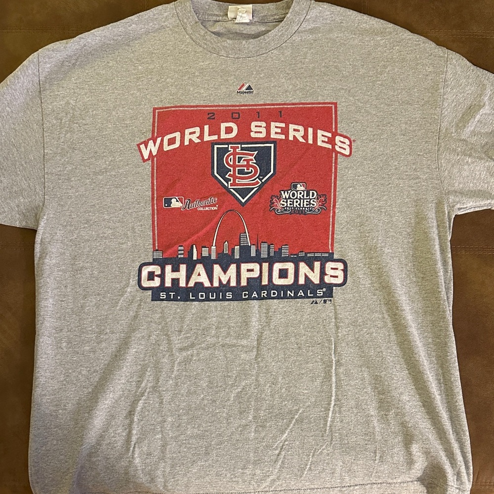 Majestic Gray St Louis World Series Champions T-Shirt